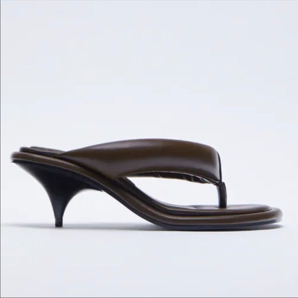 Zara Shoes - New Zara Quilted Kitten Heel Sandals Brown 8